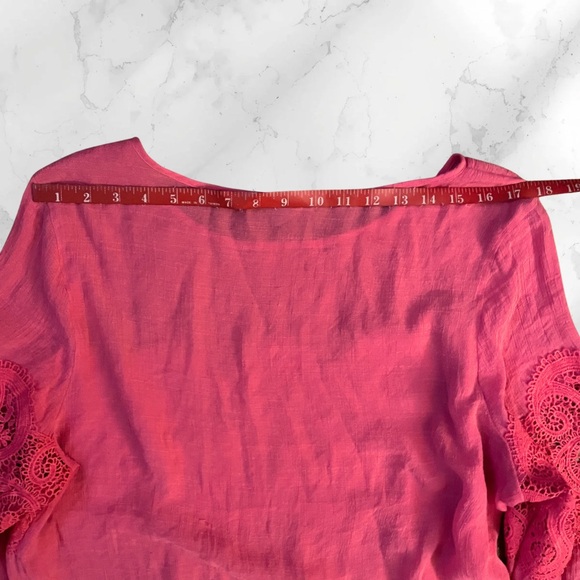 VALERIE STEVENS Women's Pink Crochet Paisley Lace Boho Bell Sleeve Top XL - Picture 14 of 14